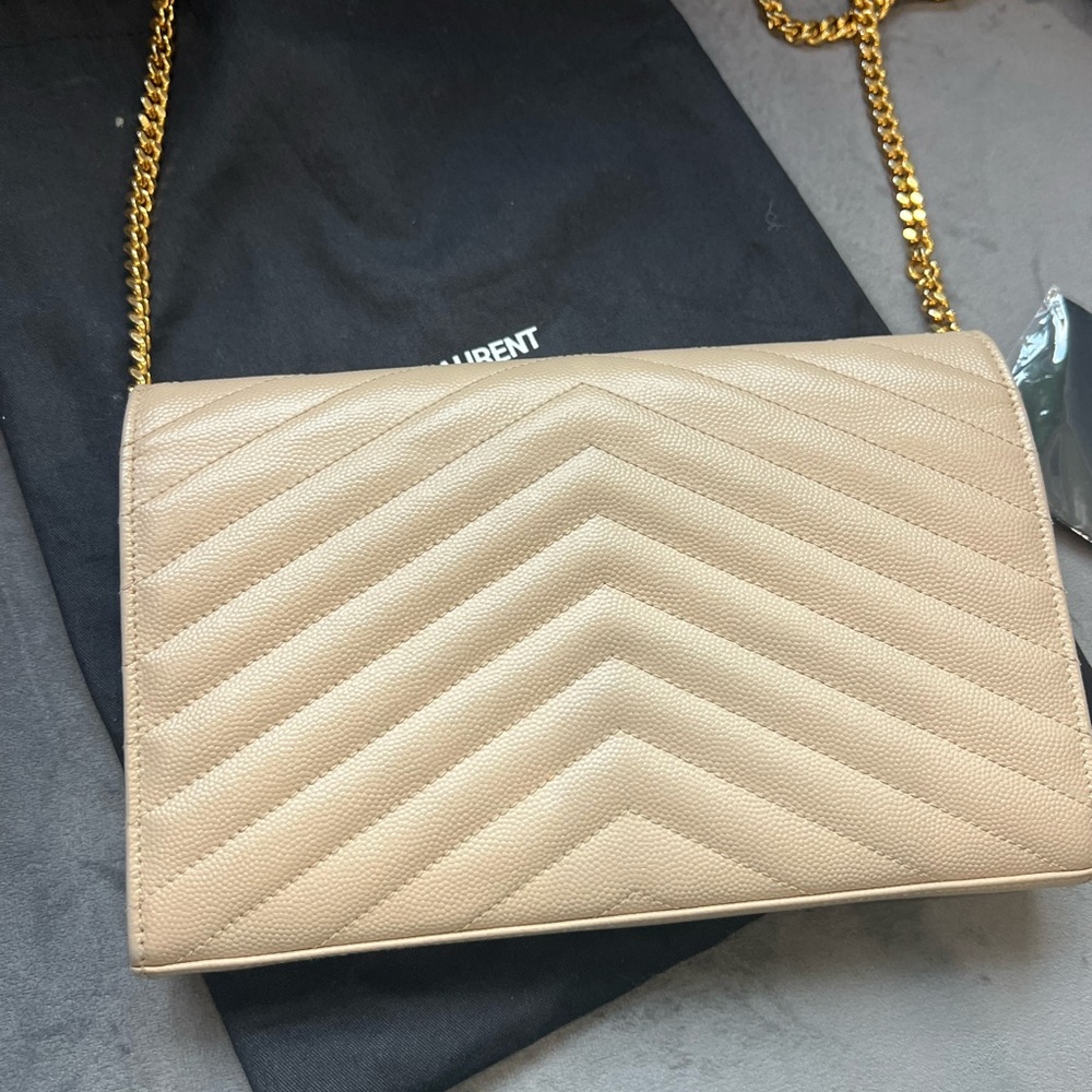 YSL Cassandre Flap large wallet on chain beige gold - Picture 5 of 14